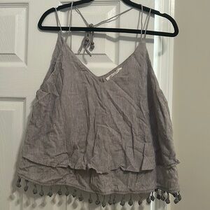 Love stitch fringe tank top, gray